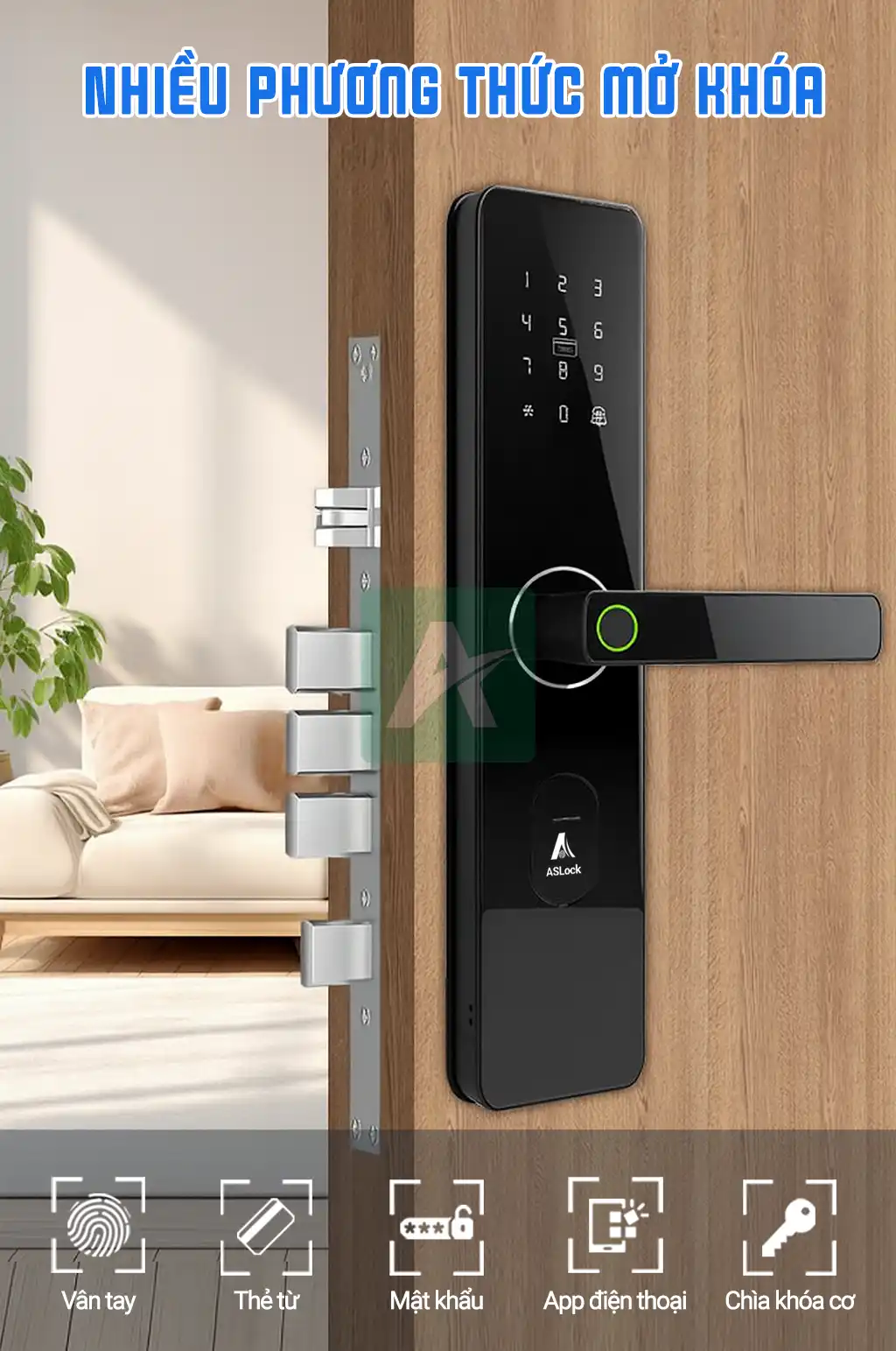 Khóa vân tay cho cửa gỗ ASLock AG021A – Giải pháp an ninh thông minh cho gia đình và căn hộ cho thuê