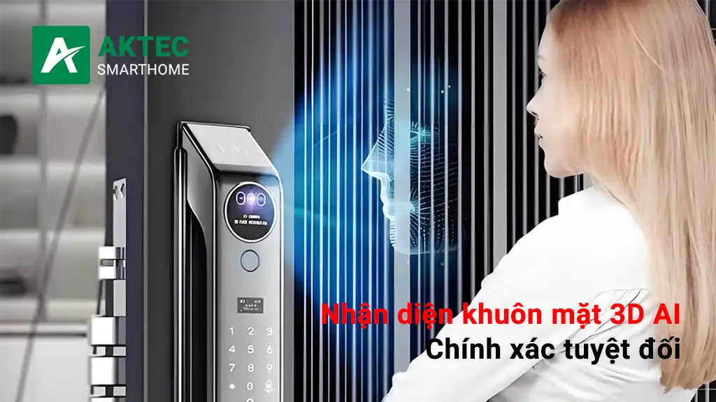 Khóa vân tay cửa gỗ chính hãng nhận diện khuôn mặt AI